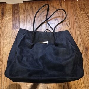 Donna Karan Black Leather Tote Bag with Spacious Interior